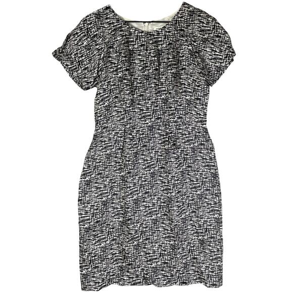 Banana Republic Petite 10P Black White 100% Silk‎ Dress Lined Abstract Print - Picture 1 of 9